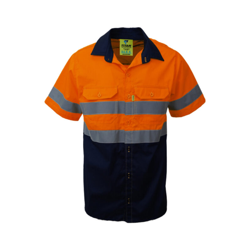 Titan Reflective Vented Short Sleeve Mining Shirt Orange and Navy