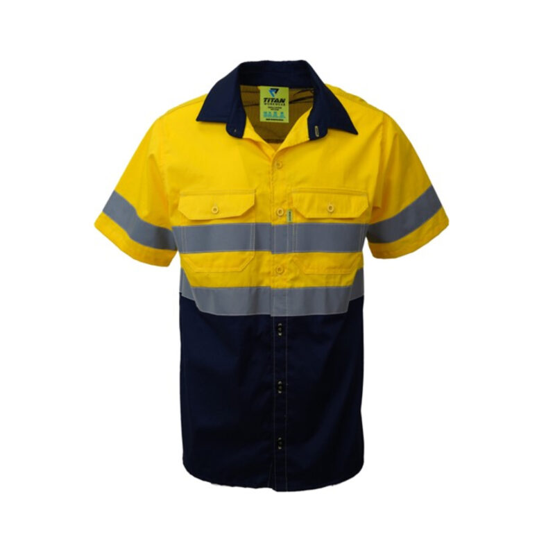 Titan Reflective Vented Short Sleeve Mining Shirt Yellow and Navy