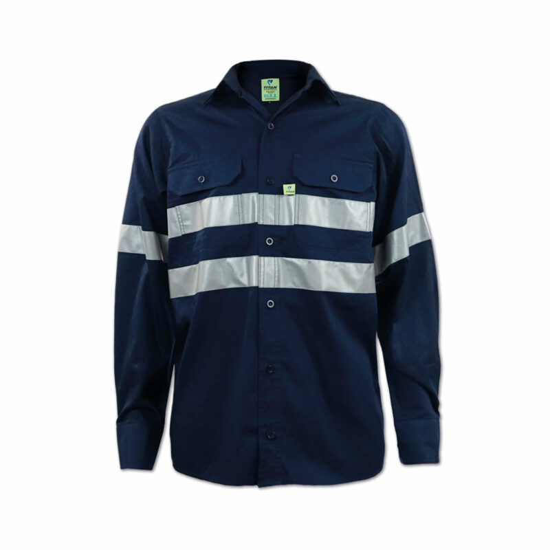 Titan Reflective Vented Long Sleeve Mining Shirt Navy