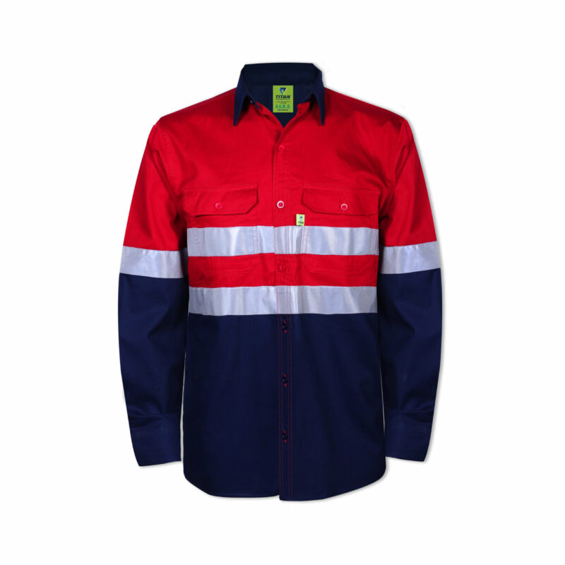 Titan Reflective Vented Long Sleeve Mining Shirt Red and Navy