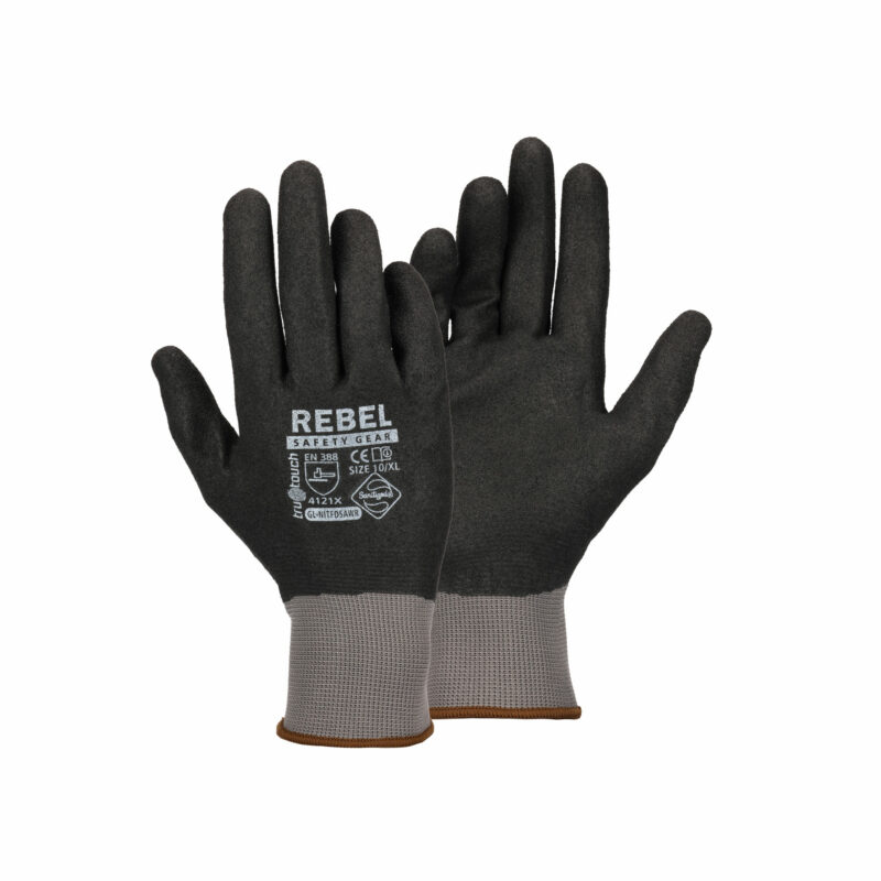 REBEL Tru Touch Black Full Dip Sandy Nitrile Gloves - Image 2