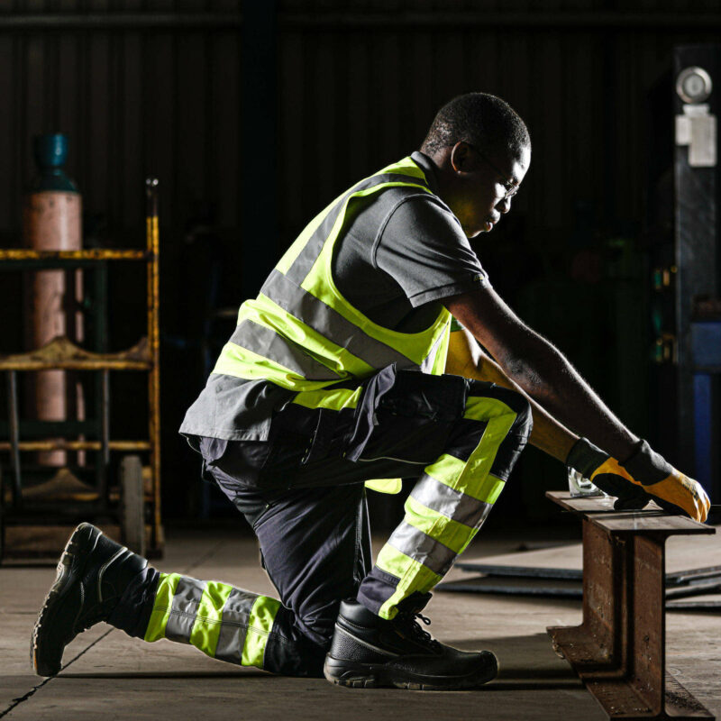 REBEL Men’s Tech Gear Trousers NightGlo Lime and Gun Metal - Image 2
