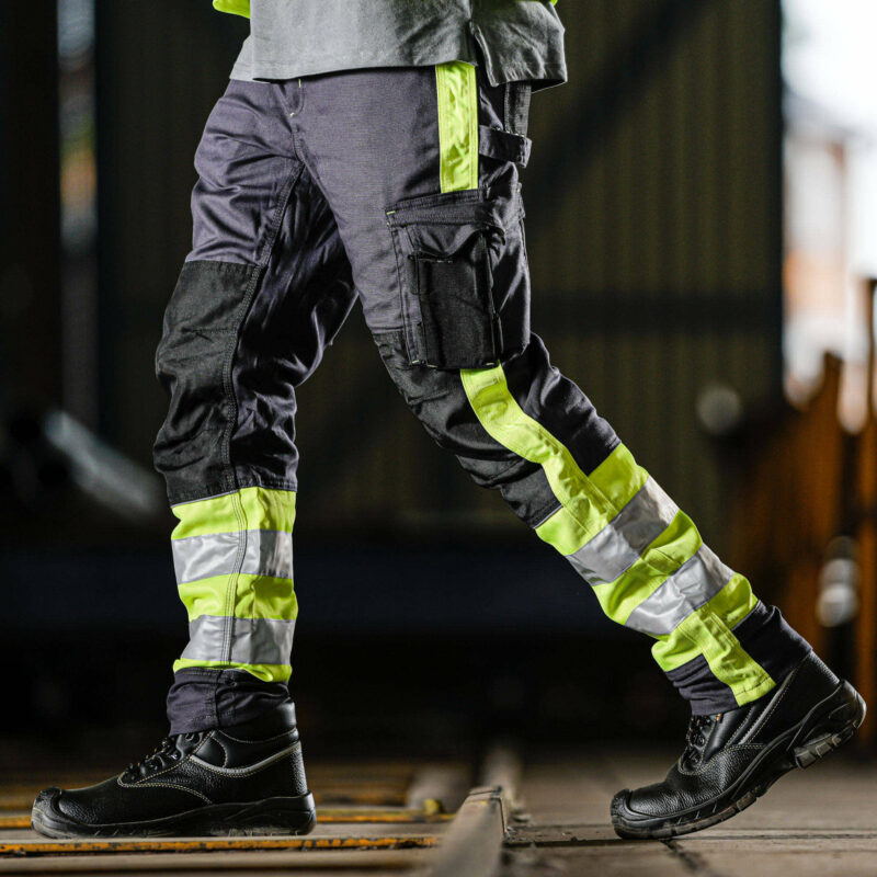 REBEL Men’s Tech Gear Trousers NightGlo Lime and Gun Metal - Image 4